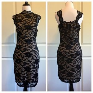 Black Lace Nude Illusion Midi Dress